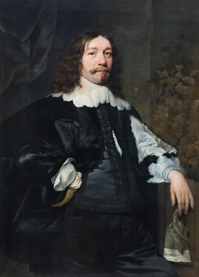 Retrato de un hombre de negro con un guante en la mano de Bartolomeus van der Helst