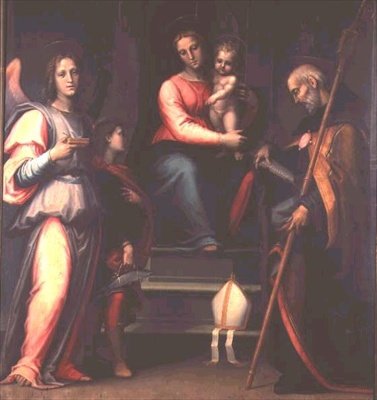 Madonna y Niño con Santos Agustín, Tobías y el Arcángel Rafael de Bartolommeo Sogliani