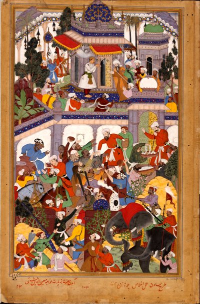Akbar visita el santuario de Khwajah Muin ad-Din Chishti en Ajmer de Basawan