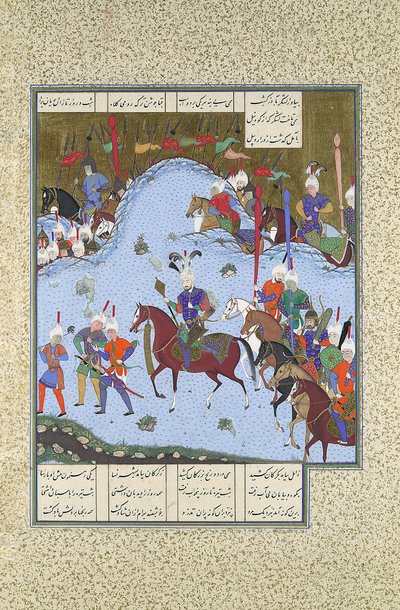 Bahram Gur avanza sigilosamente contra el Khaqan, Folio 577v de... de Bashdan Qara