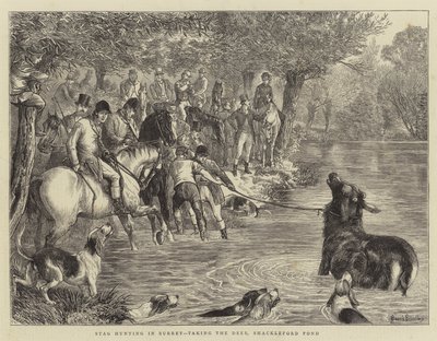 Caza de Ciervos en Surrey, capturando al Ciervo, Estanque de Shackleford de Basil Bradley