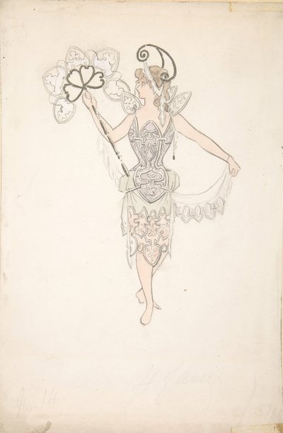 Diseño de Vestuario para Dama con Abanico, 1890-99 de Basil Crage
