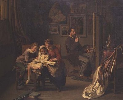 El artista con sus hijos en su estudio de Basile de Loose