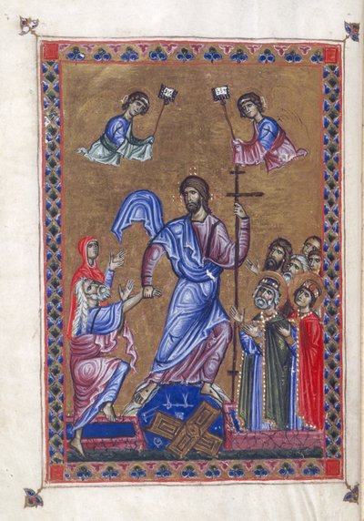 Egerton 1139, f.9v Harrowing of Hell, ilustración del 