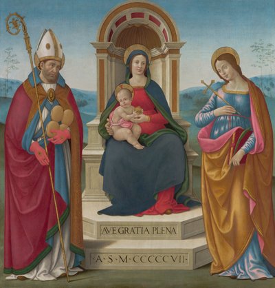 Virgen con el Niño y San Justo de Volterra y Santa Margarita de Antioquía de Bastiano Mainardi
