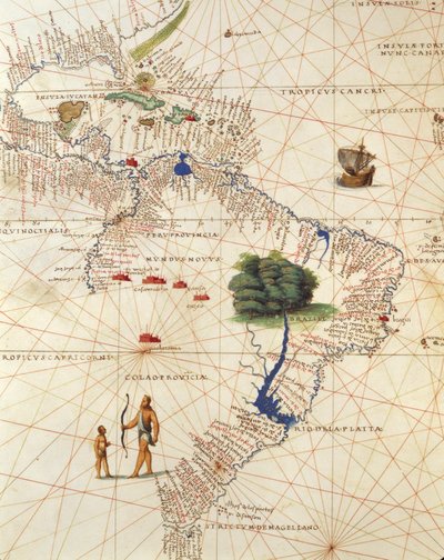 África, Europa y parte de las Américas: América Central y Brasil, del Atlas del Mundo en treinta y tres Mapas de Battista Agnese