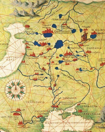 Europa del Este y Asia Central: Transilvania y Rusia, del Atlas del Mundo en treinta y tres Mapas, por Battista Agnese de Battista Agnese