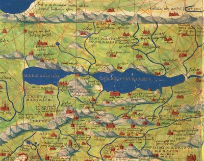 Tierra Santa, Israel y Palestina: Mar de Galilea y ciudad de Tiberíades, del Atlas del Mundo en treinta y tres Mapas de Battista Agnese