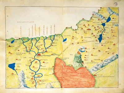 Delta del río Nilo, Mar Rojo y Monte Sinaí, del Atlas del Mundo en treinta y tres Mapas de Battista Agnese