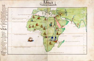 Carta vitela de África, la India y el Mediterráneo de Battista Agnese