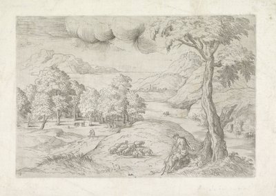 Paisaje panorámico con ruinas, una ciudad y viajeros Landschap conoció al pastor de Battista Angolo del Moro
