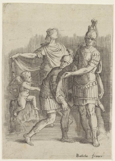 Tres soldados y un putto de Battista Franco