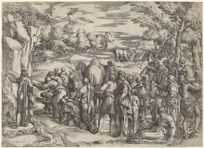 Moisés golpeando la roca de Battista Franco