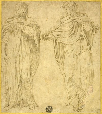Dos figuras drapeadas de pie (¿San Juan y la Magdalena) de Battista Franco