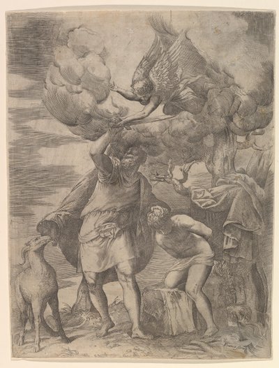 El ángel deteniendo el brazo de Abraham, después de 1552 de Battista Franco Veneziano