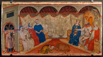 Disputa de San Silvestre con los rabinos de Roma en presencia de Costantina y Helena (temple sobre tabla) de Battista da Vicenza