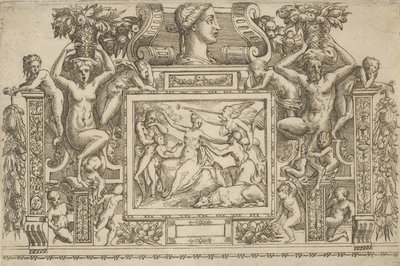 Mujer sentada con los brazos extendidos, personificación de la Fama con trompeta a la derecha, ca. 1540-80 de Battista del Moro