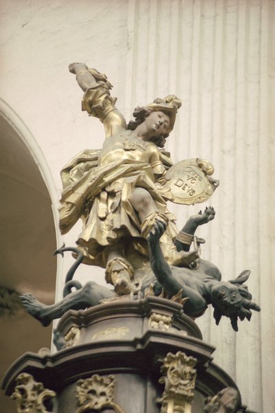 Púlpito, también llamado Púlpito de la Verdad, detalle: San Miguel y el dragón, 1749 de Bavarian school