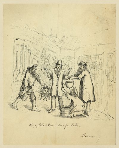 Perros, ollas y pepinos en venta. Moscú de Bayard Taylor