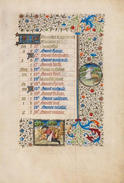 Página del calendario de diciembre; Sacrificar un cerdo; Capricornio de Bedford Master