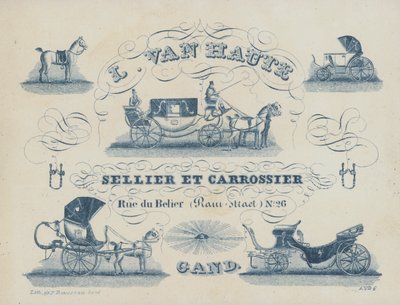 Anuncio de L van Haute, guarnicionero y constructor de carruajes, Gante, Bélgica de Belgian School