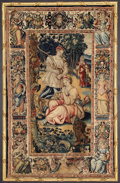 Diosa de la caza Diana y de la Virtud. Tapiz realizado en las manufacturas de Bruselas. Siglo XVI Genes, Musei di Strada Nuova de Belgian School