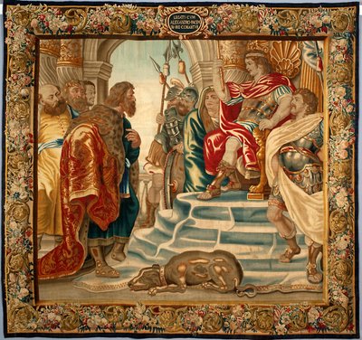 El rey Alejandro Magno recibió a una delegación de Atenas. Tapiz realizado en las manufacturas de Bruselas. Siglo XVI Genes, Musei di Strada Nuova de Belgian School