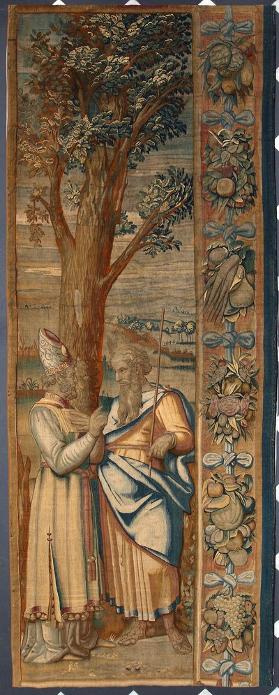 Tapiz Moise et Jethro de Dionys Martensz según los cartones de Luca Cambiaso (1527-1584) y realizado en las manufacturas de Bruselas 1561-1564 Dim. 390x585,5 cm Genes, Musei di Strada Nuova de Belgian School