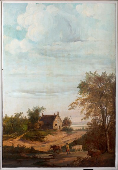 Segunda sala del fondo, sala de reuniones, murales con escenas rurales de estilo clásico, probablemente de hacia 1810, escena 7 de Belgian School