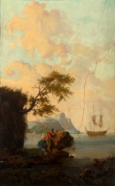 Segunda sala al fondo, sala de reuniones, murales con escenas rurales en estilo clásico, probablemente de hacia 1810, escena 5 de Belgian School