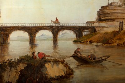 Segunda sala del fondo, sala de reuniones, murales con escenas rurales en estilo clásico, probablemente de hacia 1810, escena 2 de Belgian School