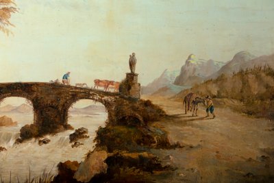 Segunda sala del fondo, sala de reuniones, murales con escenas rurales en estilo clásico, probablemente de hacia 1810, escena 1 de Belgian School