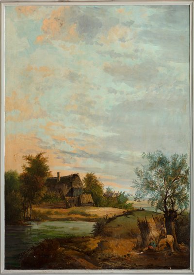 Segunda sala del fondo, sala de reuniones, murales con escenas rurales de estilo clásico, probablemente de hacia 1810, escena 7 de Belgian School