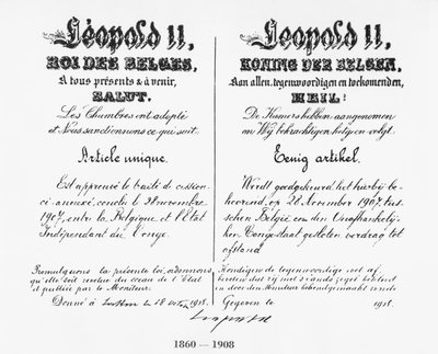 Firma del Rey Leopoldo II (1835-1909) aprobando la anexión del Congo a Bélgica, 1908 de Belgian School