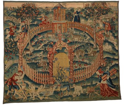 Tapiz, Park au Cerfs, realizado en Tournai, Bélgica, c.1500 (lana) de Belgian School