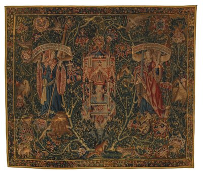 Tapiz, Sibila Libia y Europa (uno del conjunto de seis Sibilas, que comprende 46.134 a 46.139) llamado "Tapices de Rothamsted", hecho en Flandes, Tournai o Bruselas, Bélgica, c.1530 (lana) de Belgian School