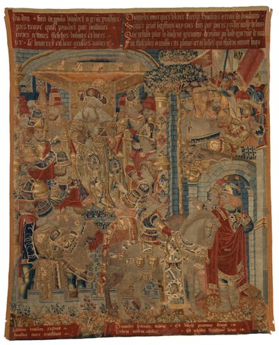 Tapiz, Tres escenas de la guerra de Troya, o Ulises y Diomedes como embajadores en la corte del rey Príamo, reclamando el regreso de Helena, realizado en Tournai. de Belgian School