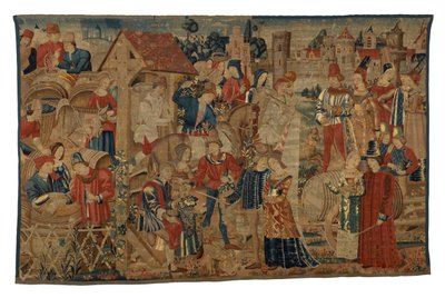 Tapiz que representa a viñadores, de Tournai, c.1460-70 (lana) de Belgian School