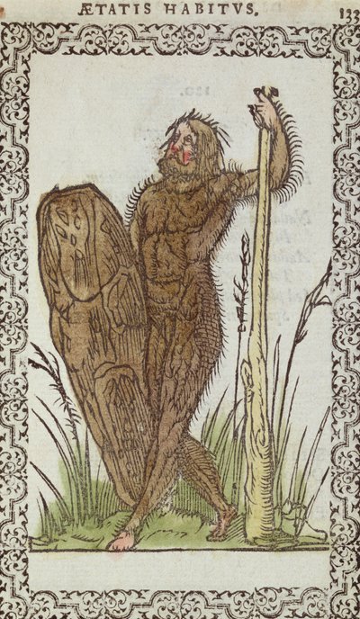 El Hombre Salvaje, ilustración de Omnium Fere Gentium nostraeque aetatis Nationum Habitus et Effigies por Jean Sluperji, Amberes, 1572 de Belgian School
