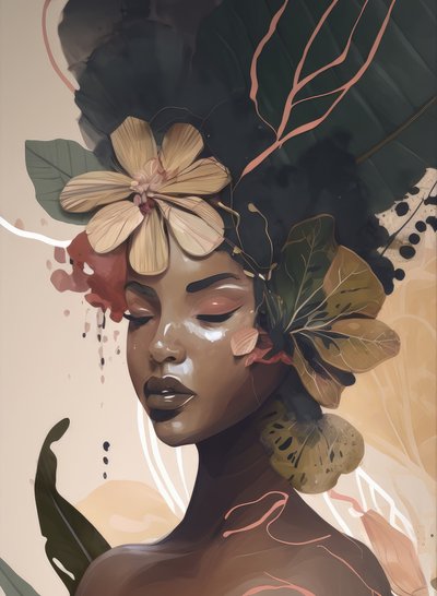 Retrato de una mujer con motivos florales de Bella Eve