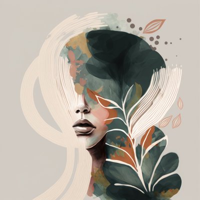 Retrato de una mujer con motivos florales de Bella Eve