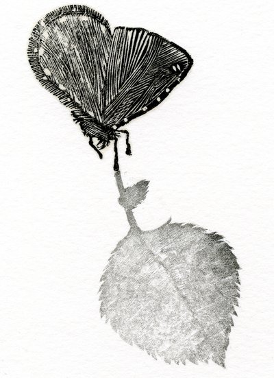 Suspenso, 2014 (Xilografía, collage sobre papel) de Bella Larsson