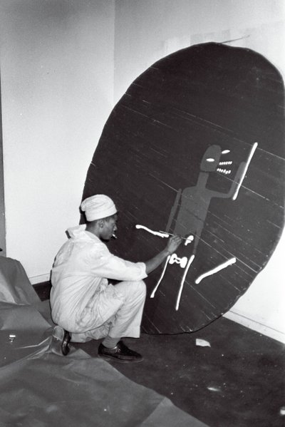 Jean-Michel Basquiat pintando "Record", Area, Nueva York de Ben Buchanan