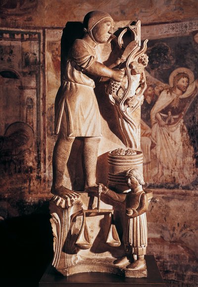Septiembre, escultura del Ciclo de los Meses, por Benedetto Antelami (1178-1233), Baptisterio de Parma, Emilia-Romaña, Italia de Benedetto Antelami