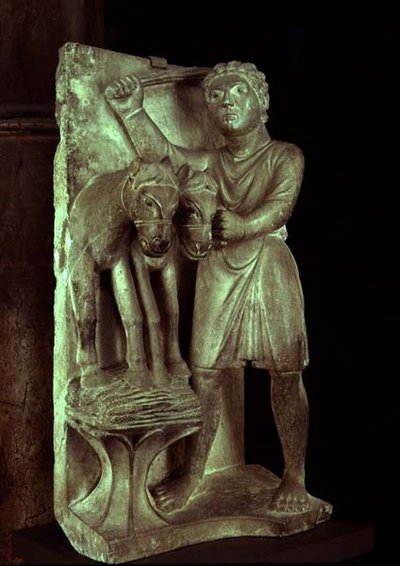 Trillando trigo: julio de un calendario estatuario de los trabajos de los meses, c.1200 de Benedetto Antelami
