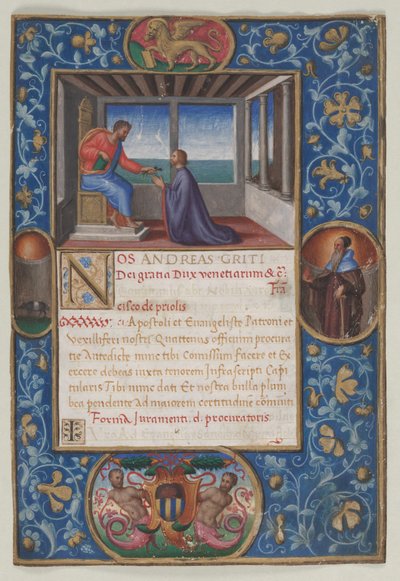 Hoja de un encargo: San Marcos entregando las llaves de Venecia a Francesco de Priuli de Benedetto Bordone