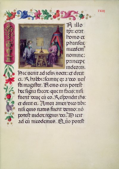 W.107 fol.24r Cristo y Nicodemo del Evangelarium de Santa Giustina escrito por Laurentius Gazius Cremonensis, 1523-25 de Benedetto Bordone