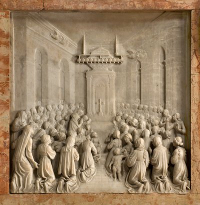 Cripta, Arca de los Santos Marcelino y Pedro Exorcista, Benedict Briosco 1506-08, Milagro de las palomas de Benedetto Briosco