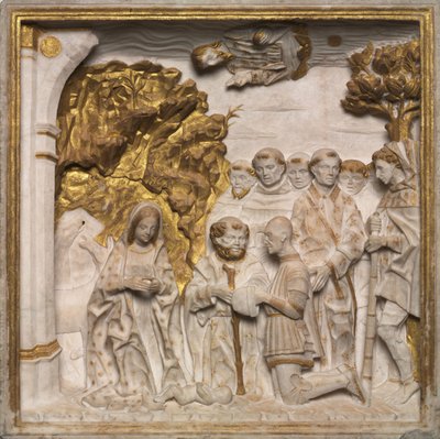 Pier Francesco Visconti, Corte de Saliceto, Adorando al Niño Jesús, c.1484 de Benedetto Briosco