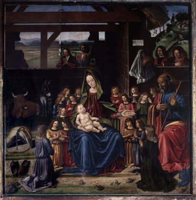 La natividad. Pintura de Benedetto Ghirlandaio (1458-1497). Óleo sobre madera. Dimensiones: 147x144cm. Iglesia de Aigueperse de Benedetto Ghirlandaio